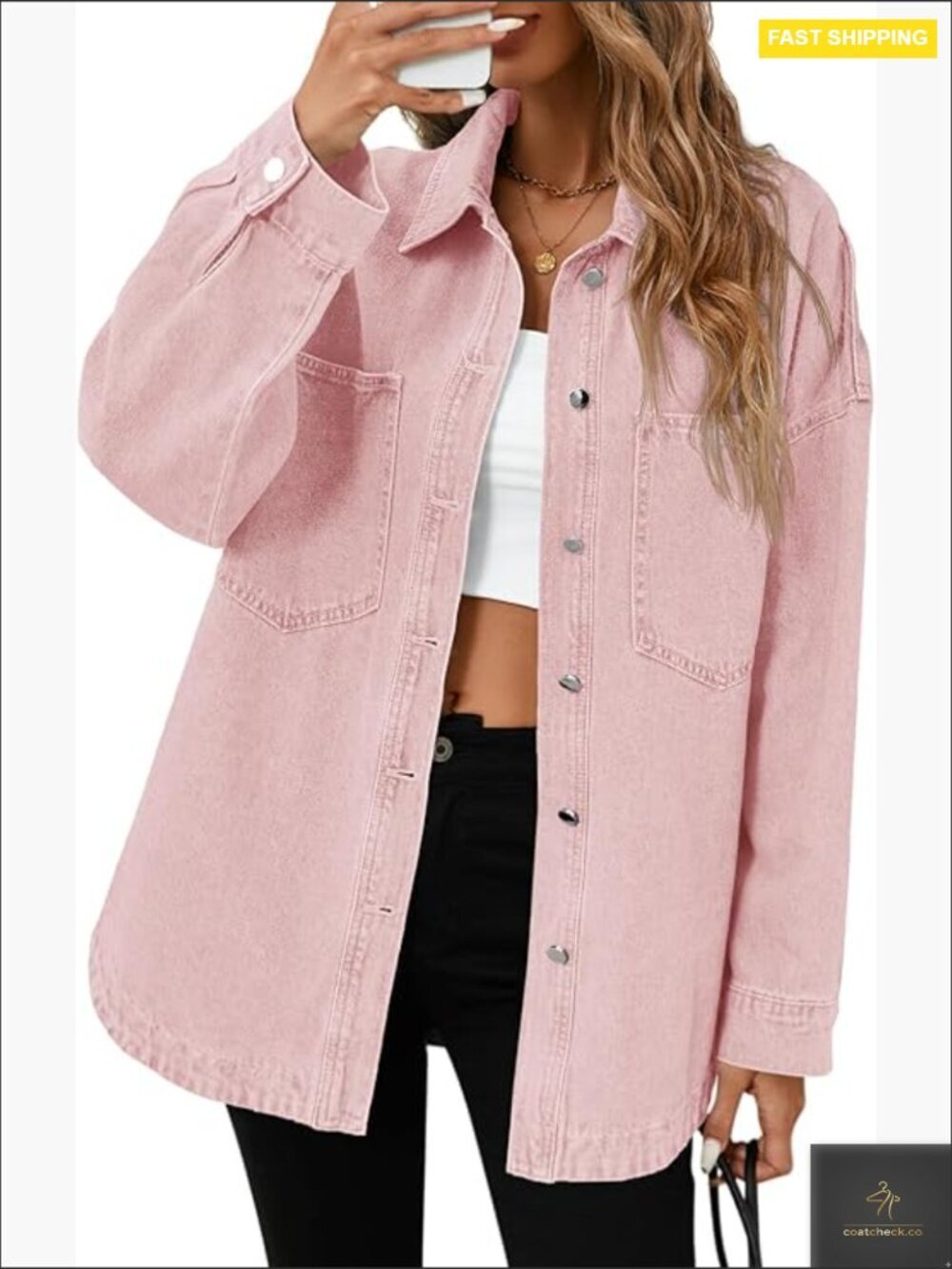Oversized Denim Shirt Jacket Button Down Long Sleeve Fall Casual Jean Shacket
